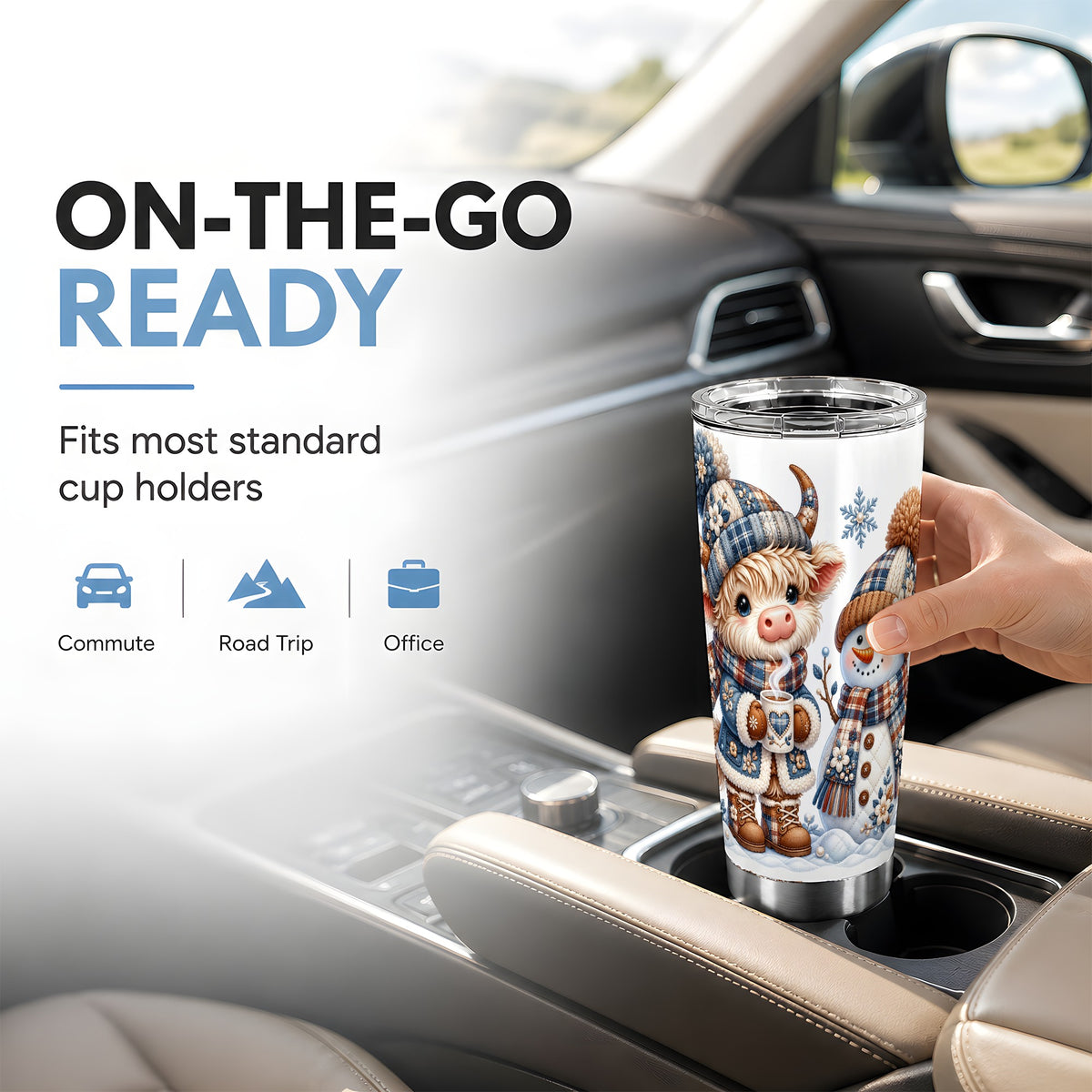 #pl[20oz|Steel] Highland Cow Snowman Tumbler 20oz, Winter Tumbler, Stainless Travel Cup
