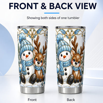 #pl[20oz|Steel] Snowman Reindeer Tumbler 20oz, Blue Winter Tumbler, Stainless Travel Cup