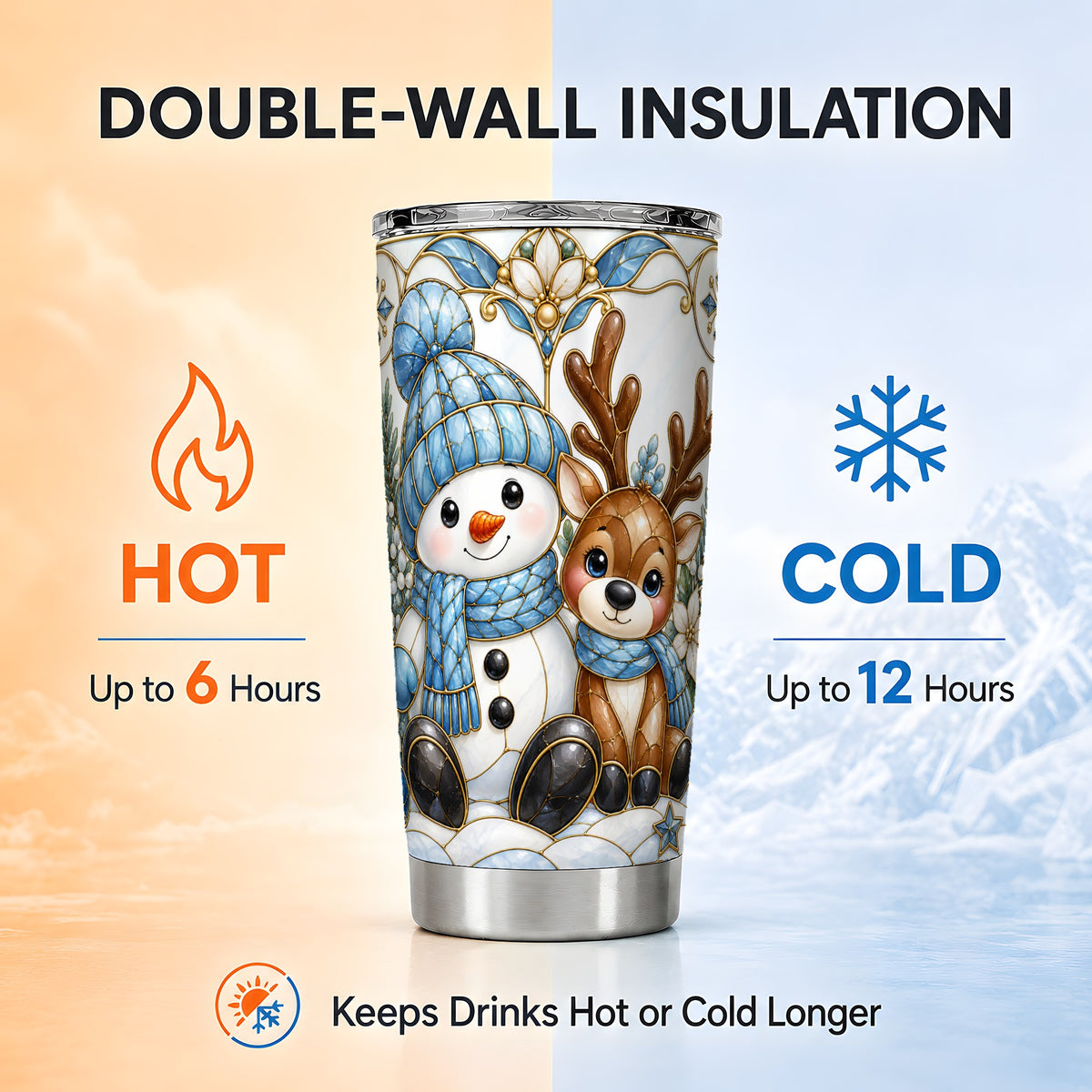 #pl[20oz|Steel] Snowman Reindeer Tumbler 20oz, Blue Winter Tumbler, Stainless Travel Cup