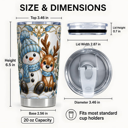 #pl[20oz|Steel] Snowman Reindeer Tumbler 20oz, Blue Winter Tumbler, Stainless Travel Cup
