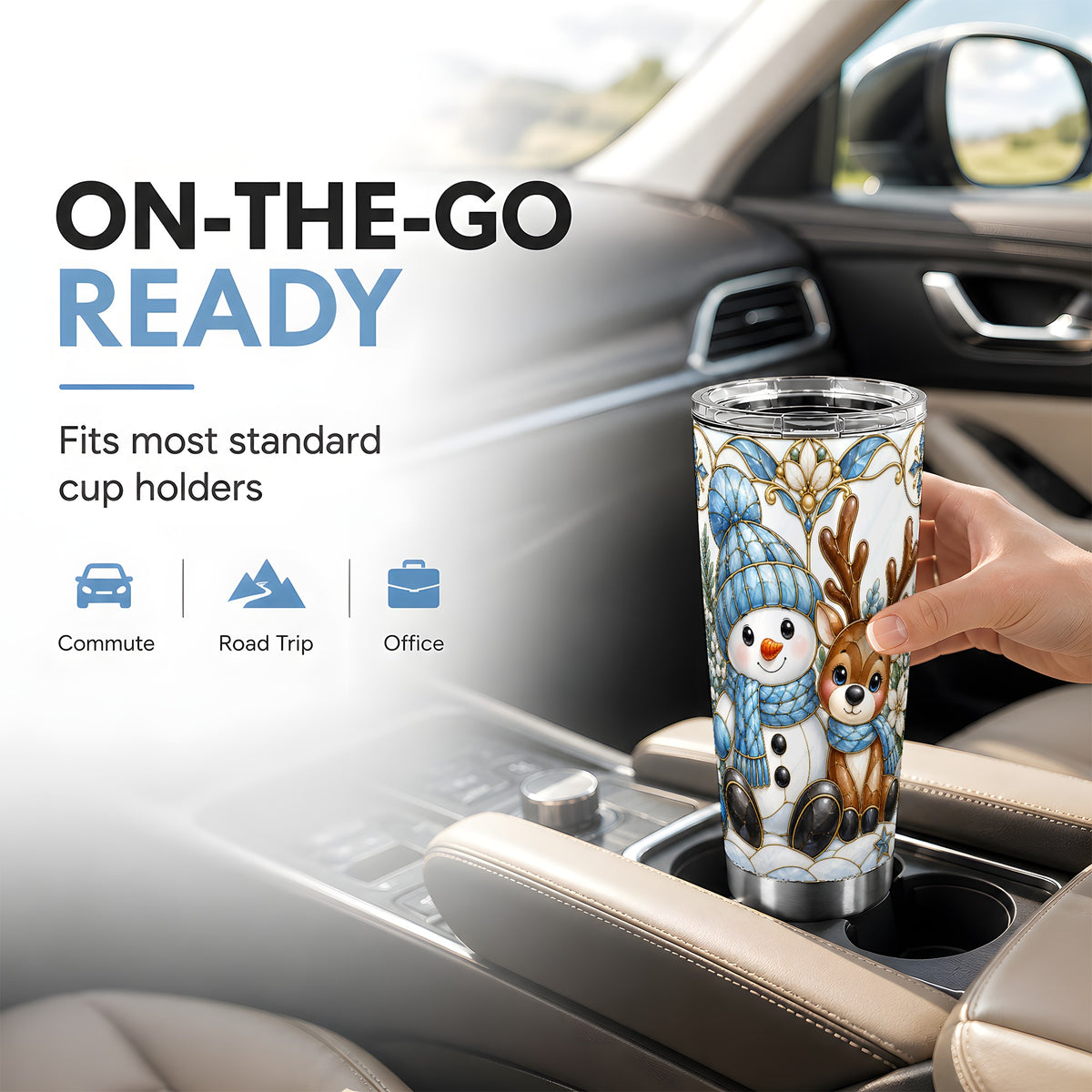 #pl[20oz|Steel] Snowman Reindeer Tumbler 20oz, Blue Winter Tumbler, Stainless Travel Cup