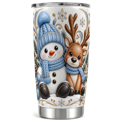Snowman Reindeer Tumbler 20oz, Cozy Winter Tumbler, Stainless Travel Cup