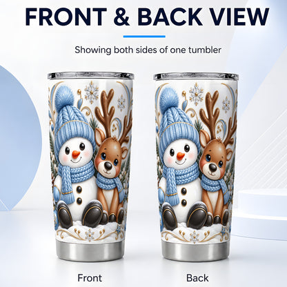 #pl[20oz|Steel] Snowman Reindeer Tumbler 20oz, Cozy Winter Tumbler, Stainless Travel Cup