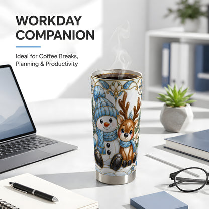 #pl[20oz|Steel] Snowman Reindeer Tumbler 20oz, Blue Winter Tumbler, Stainless Travel Cup