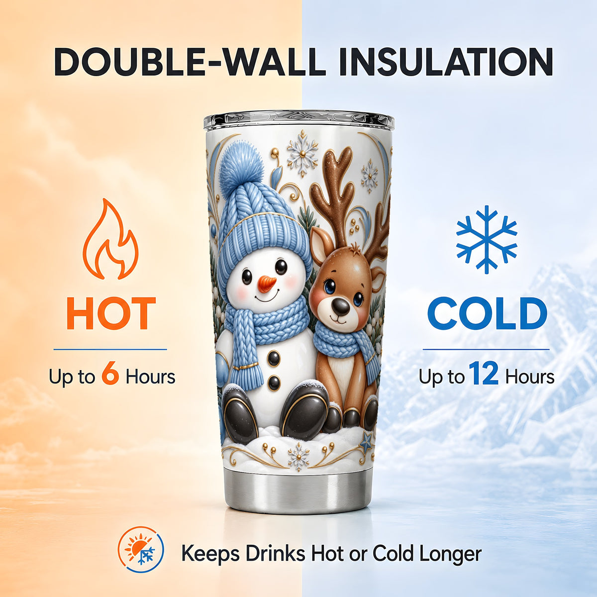 #pl[20oz|Steel] Snowman Reindeer Tumbler 20oz, Cozy Winter Tumbler, Stainless Travel Cup