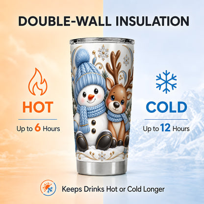 #pl[20oz|Steel] Snowman Reindeer Tumbler 20oz, Cozy Winter Tumbler, Stainless Travel Cup