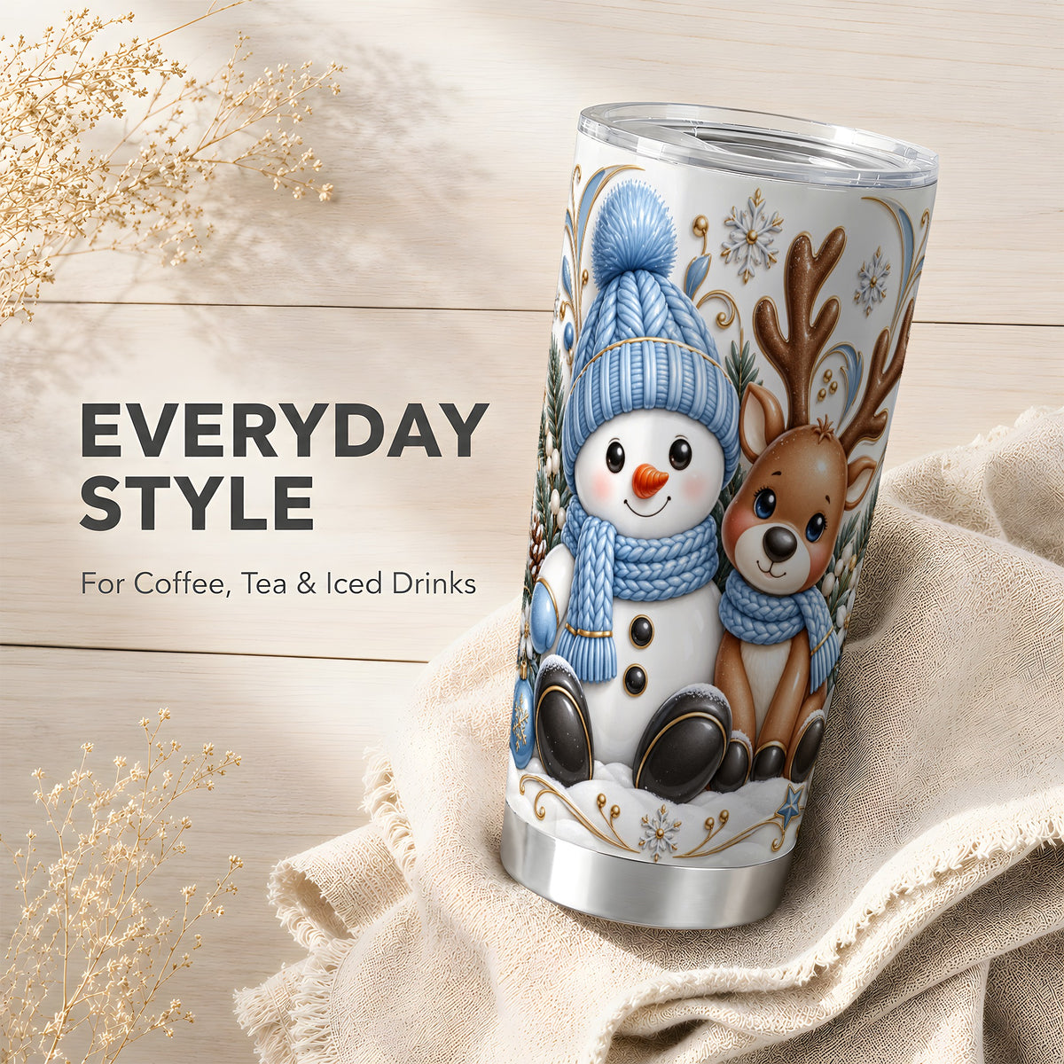 #pl[20oz|Steel] Snowman Reindeer Tumbler 20oz, Cozy Winter Tumbler, Stainless Travel Cup