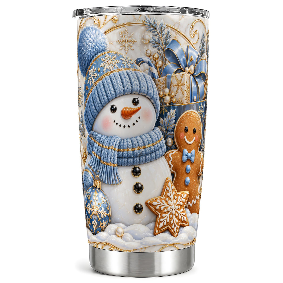 Snowman Gingerbread Tumbler 20oz, Holiday Tumbler, Stainless Travel Cup