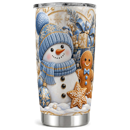 Snowman Gingerbread Tumbler 20oz, Holiday Tumbler, Stainless Travel Cup