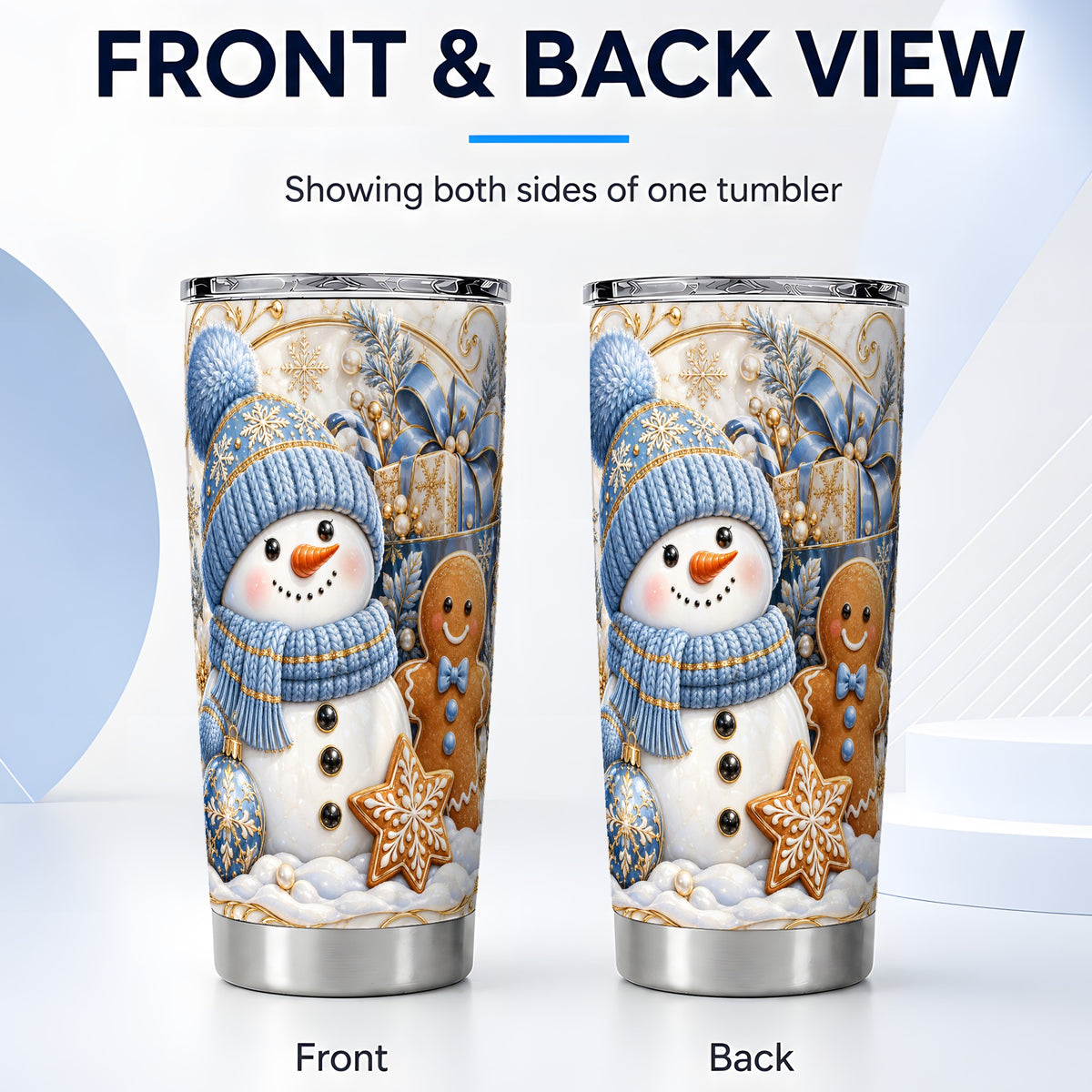 #pl[20oz|Steel] Snowman Gingerbread Tumbler 20oz, Holiday Tumbler, Stainless Travel Cup