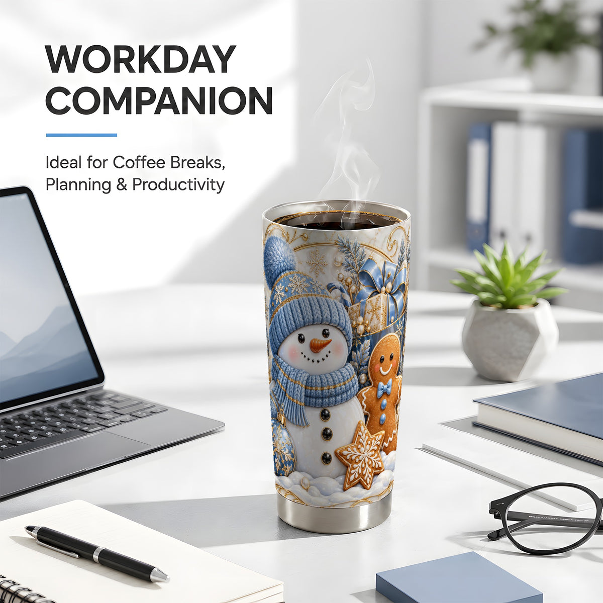 #pl[20oz|Steel] Snowman Gingerbread Tumbler 20oz, Holiday Tumbler, Stainless Travel Cup