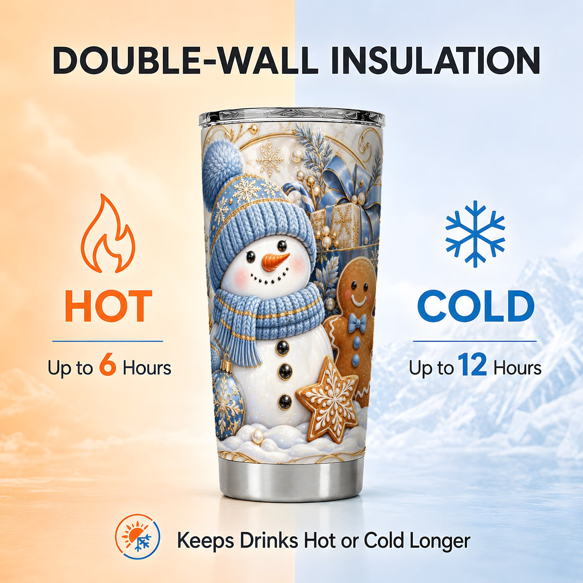 #pl[20oz|Steel] Snowman Gingerbread Tumbler 20oz, Holiday Tumbler, Stainless Travel Cup