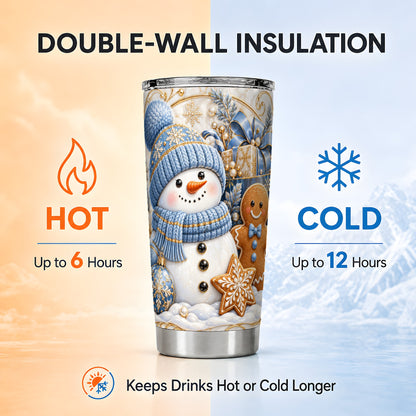 #pl[20oz|Steel] Snowman Gingerbread Tumbler 20oz, Holiday Tumbler, Stainless Travel Cup