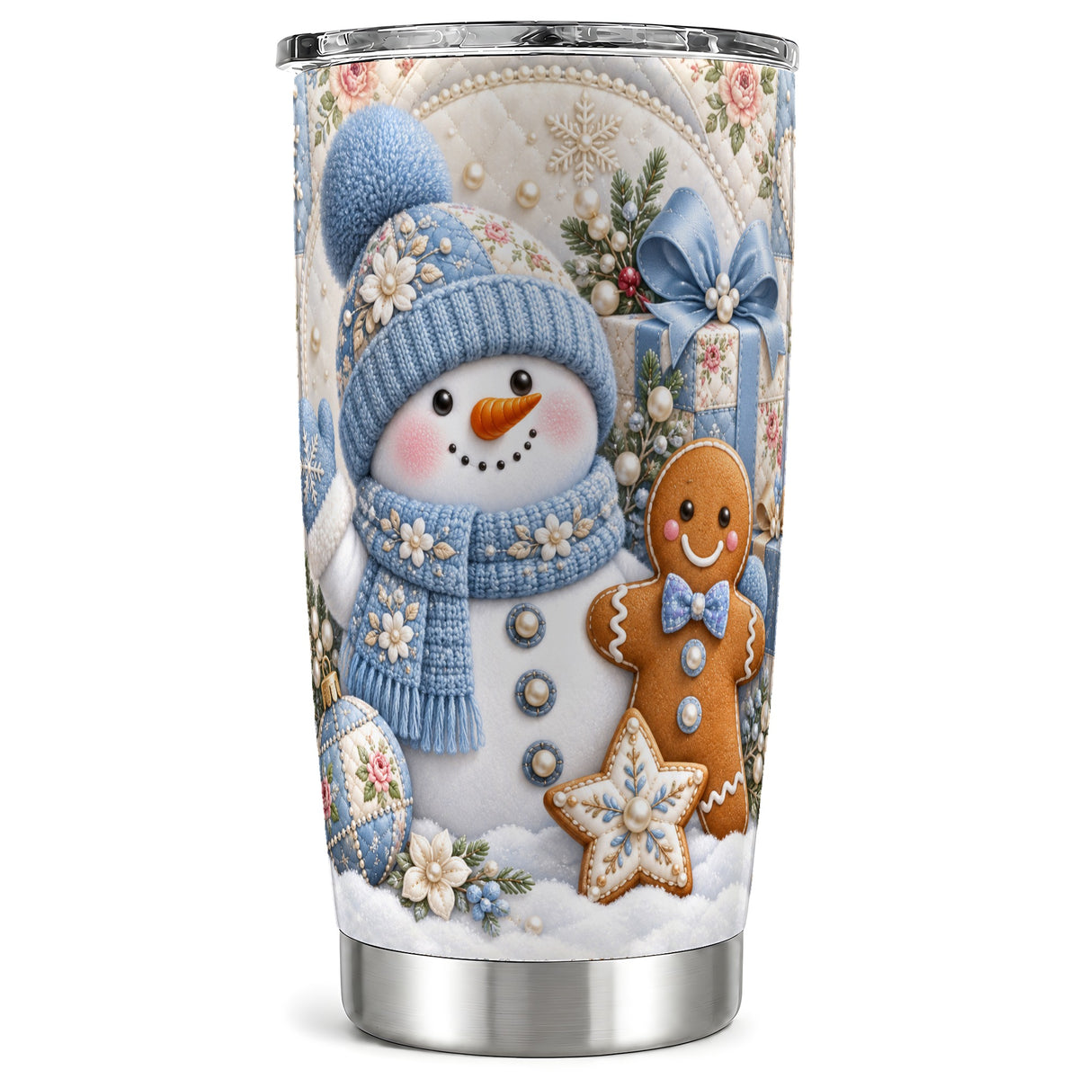 Snowman Gingerbread Tumbler 20oz, Winter Tumbler, Stainless Steel Cup