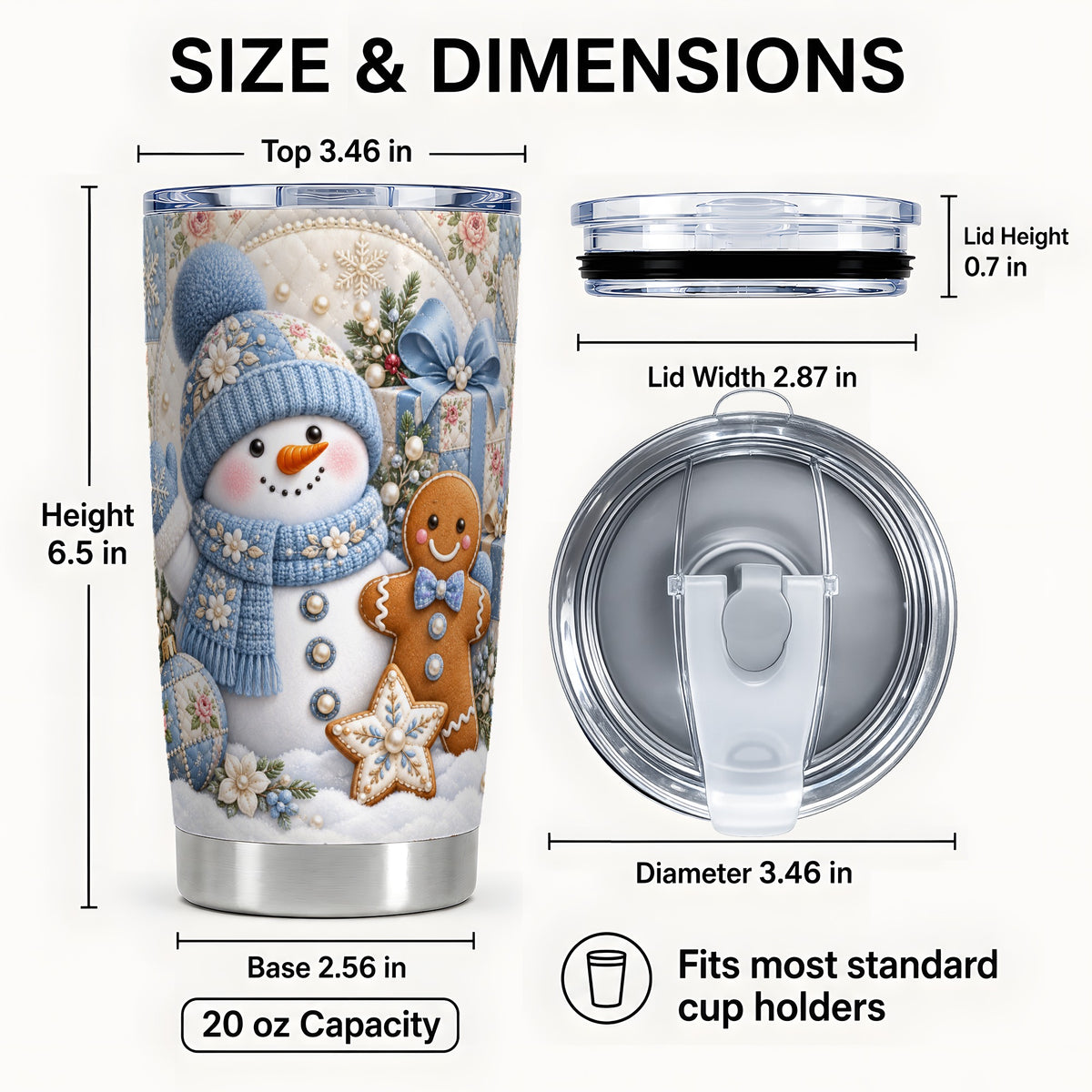 #pl[20oz|Steel] Snowman Gingerbread Tumbler 20oz, Winter Tumbler, Stainless Steel Cup