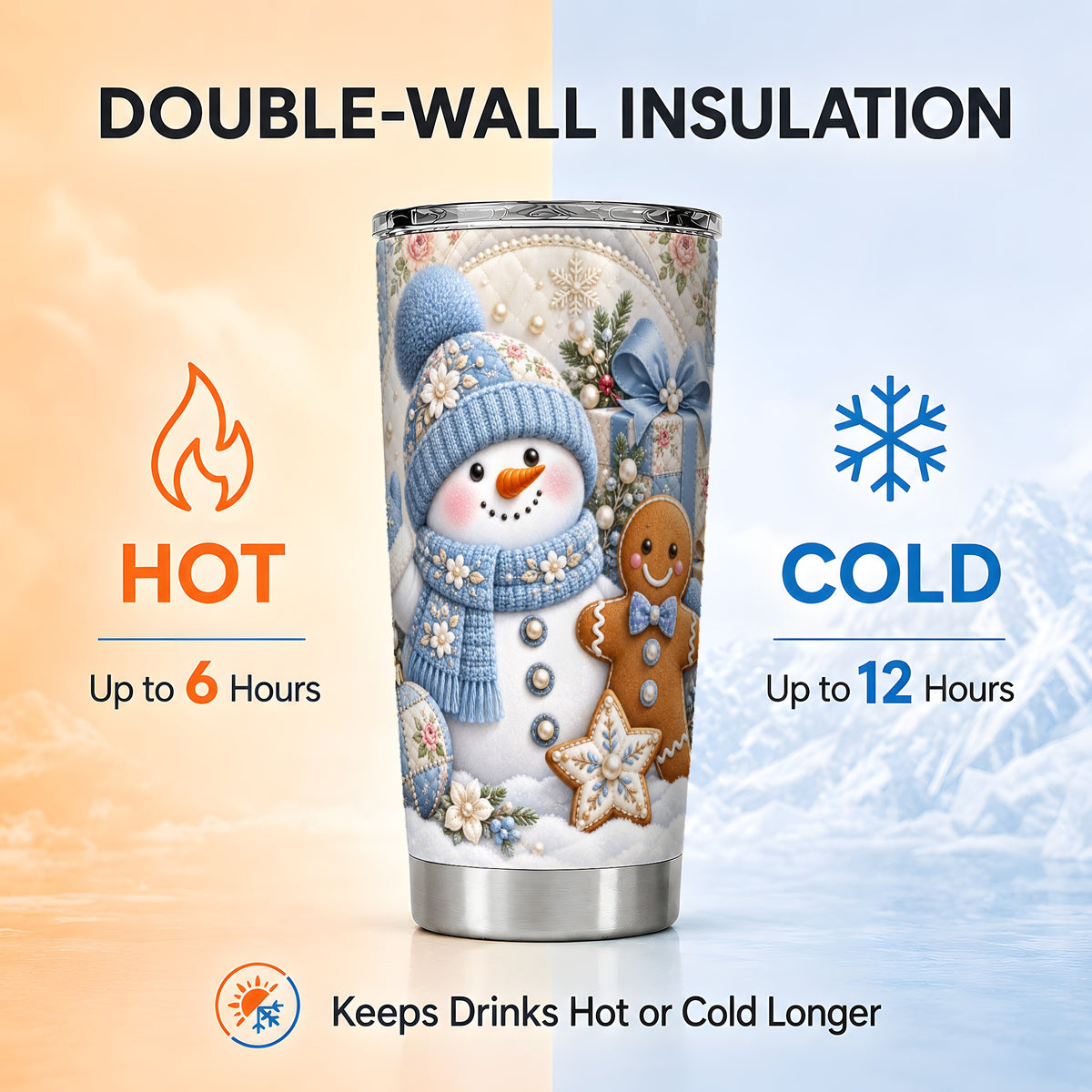 #pl[20oz|Steel] Snowman Gingerbread Tumbler 20oz, Winter Tumbler, Stainless Steel Cup