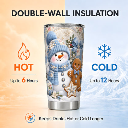 #pl[20oz|Steel] Snowman Gingerbread Tumbler 20oz, Winter Tumbler, Stainless Steel Cup