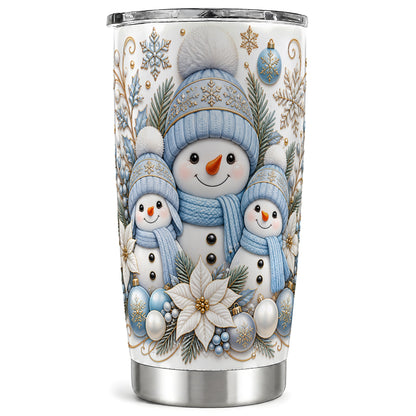 Snowman Family Tumbler 20oz, Winter Tumbler, Stainless Steel Travel Cup