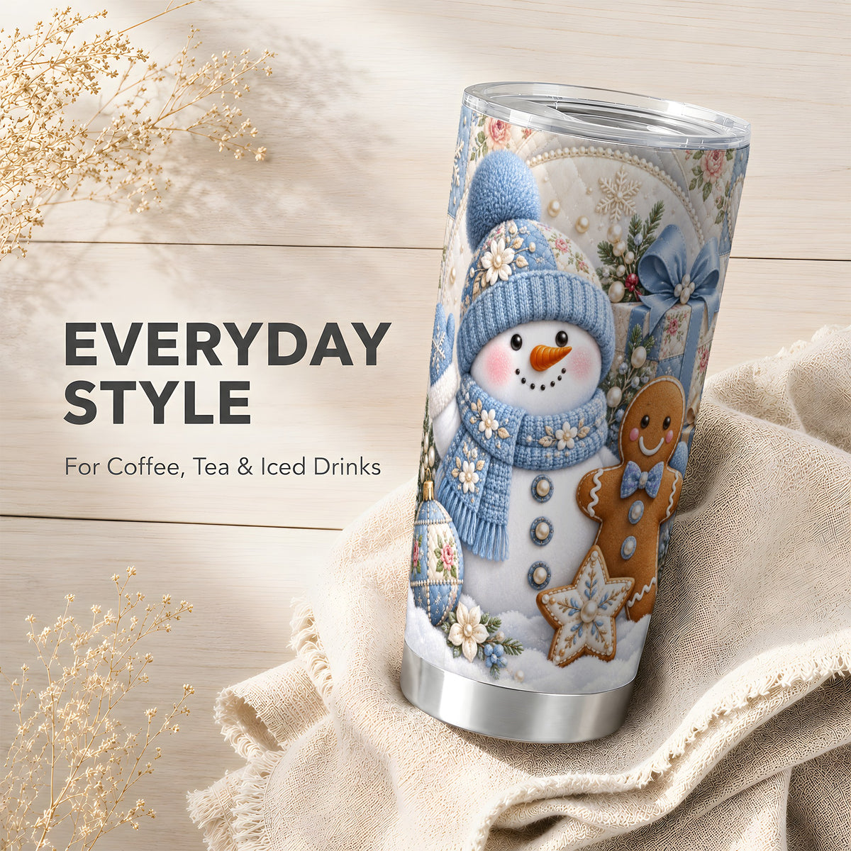 #pl[20oz|Steel] Snowman Gingerbread Tumbler 20oz, Winter Tumbler, Stainless Steel Cup
