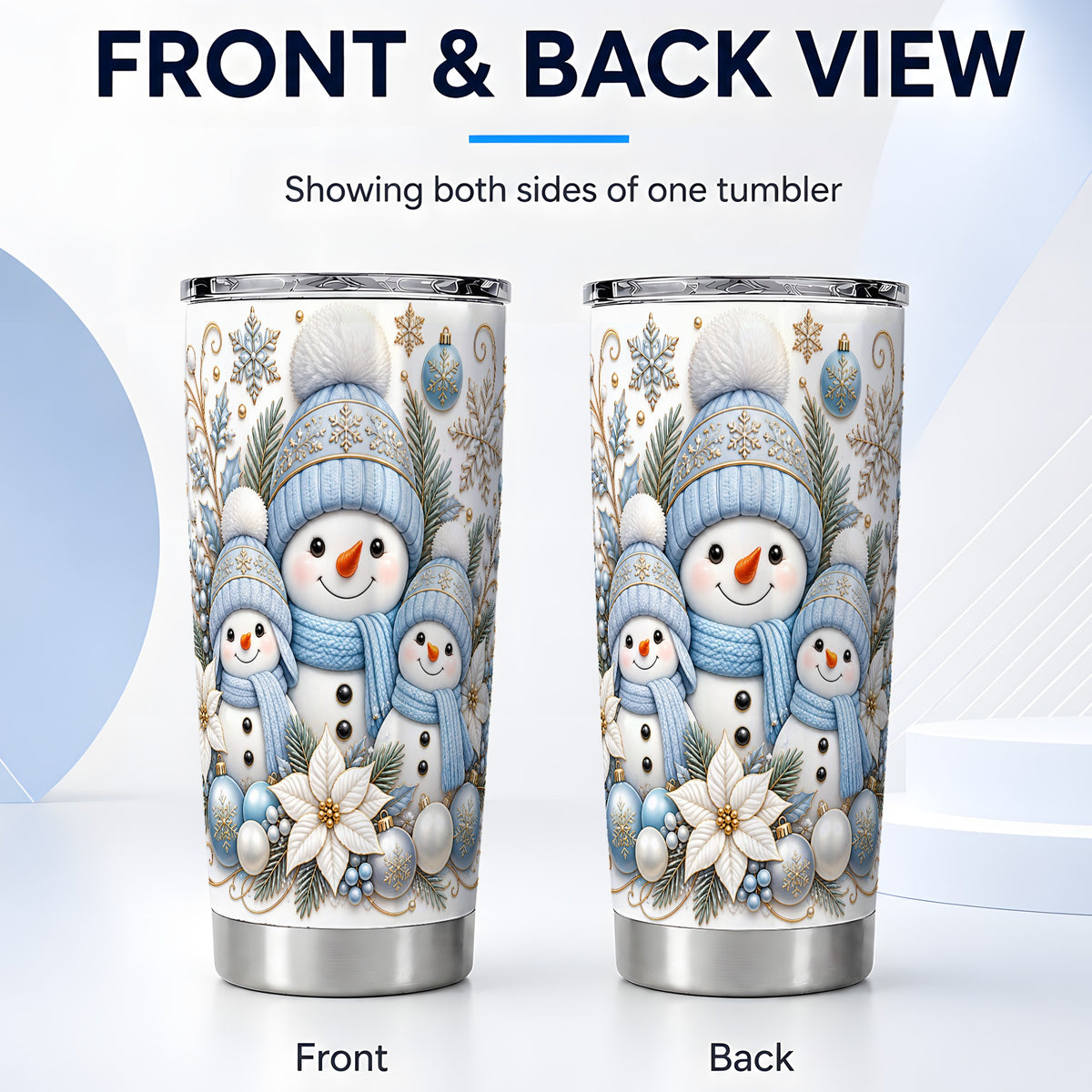 #pl[20oz|Steel] Snowman Family Tumbler 20oz, Winter Tumbler, Stainless Steel Travel Cup