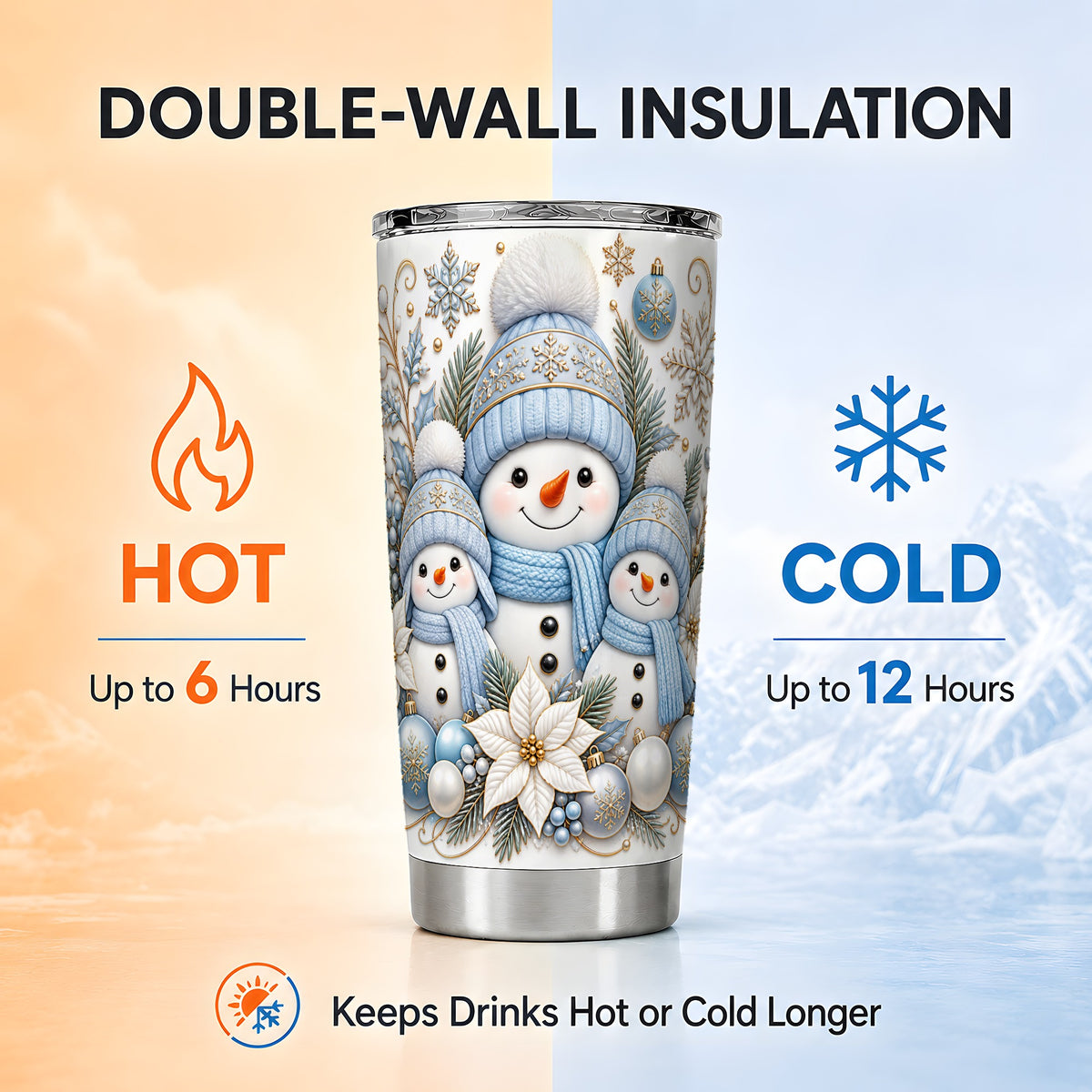 #pl[20oz|Steel] Snowman Family Tumbler 20oz, Winter Tumbler, Stainless Steel Travel Cup