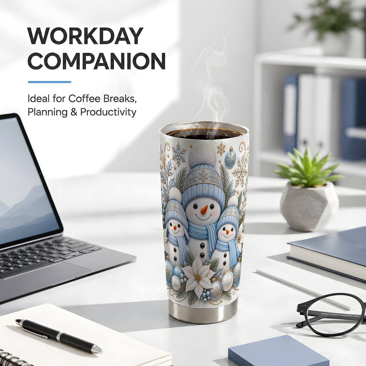 #pl[20oz|Steel] Snowman Family Tumbler 20oz, Winter Tumbler, Stainless Steel Travel Cup