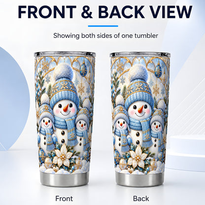 #pl[20oz|Steel] Snowman Family Tumbler 20oz, Blue Tumbler, Stainless Steel Travel Cup