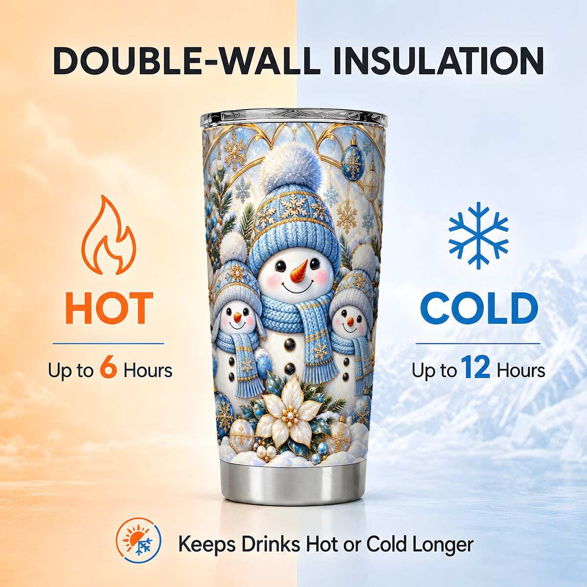 #pl[20oz|Steel] Snowman Family Tumbler 20oz, Blue Tumbler, Stainless Steel Travel Cup