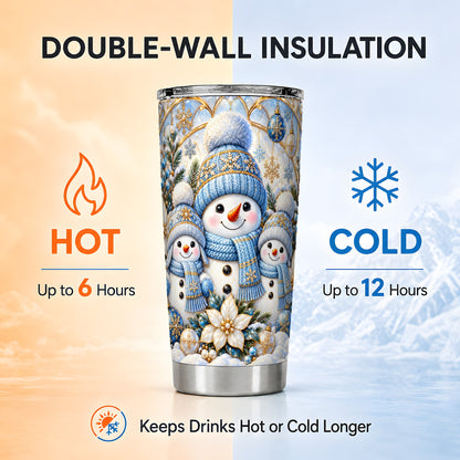 #pl[20oz|Steel] Snowman Family Tumbler 20oz, Blue Tumbler, Stainless Steel Travel Cup