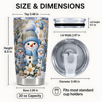 #pl[20oz|Steel] Snowman Family Tumbler 20oz, Blue Tumbler, Stainless Steel Travel Cup
