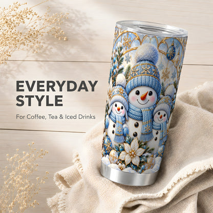 #pl[20oz|Steel] Snowman Family Tumbler 20oz, Blue Tumbler, Stainless Steel Travel Cup