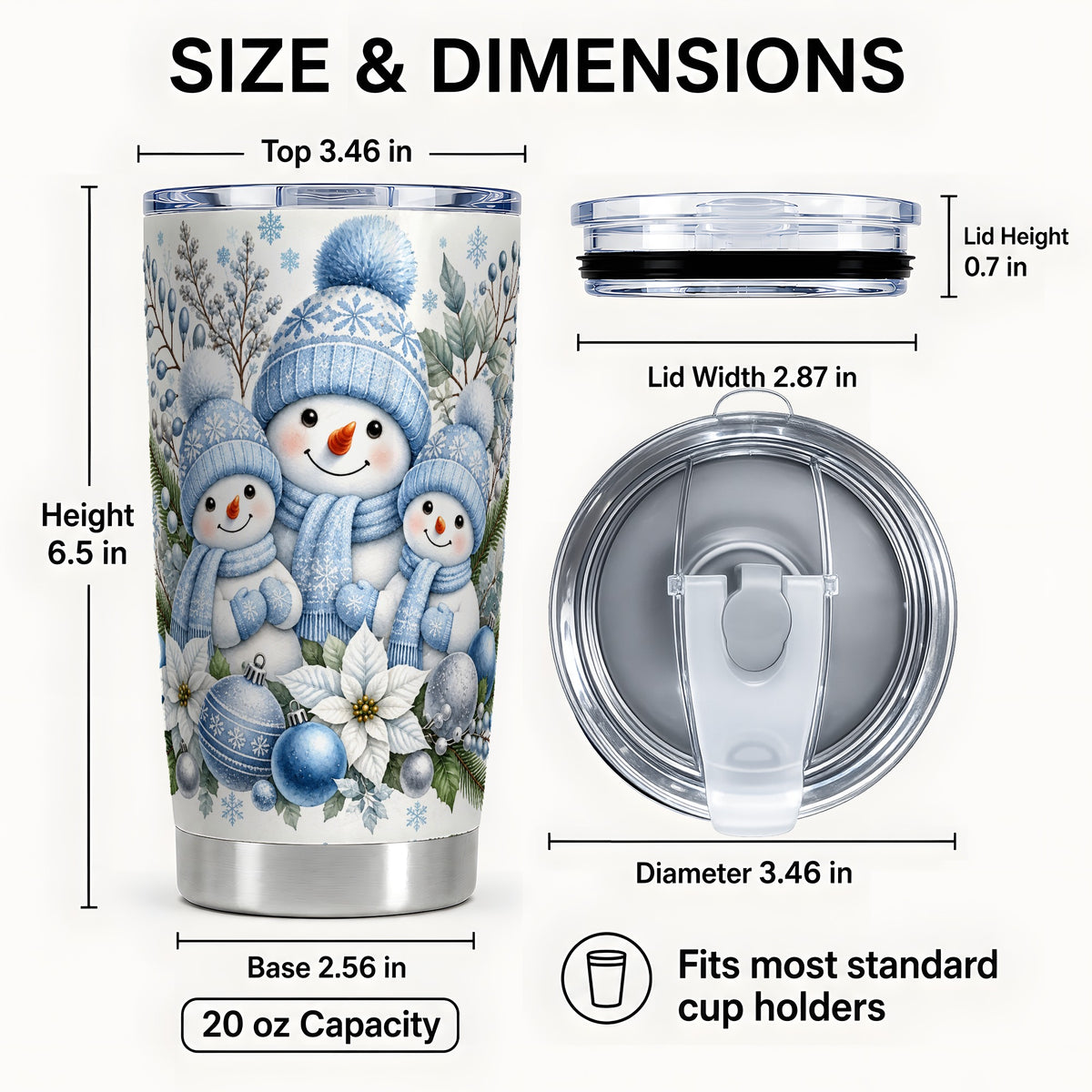 #pl[20oz|Steel] Snowman Family Tumbler 20oz, Watercolor Tumbler, Stainless Steel Travel Cup