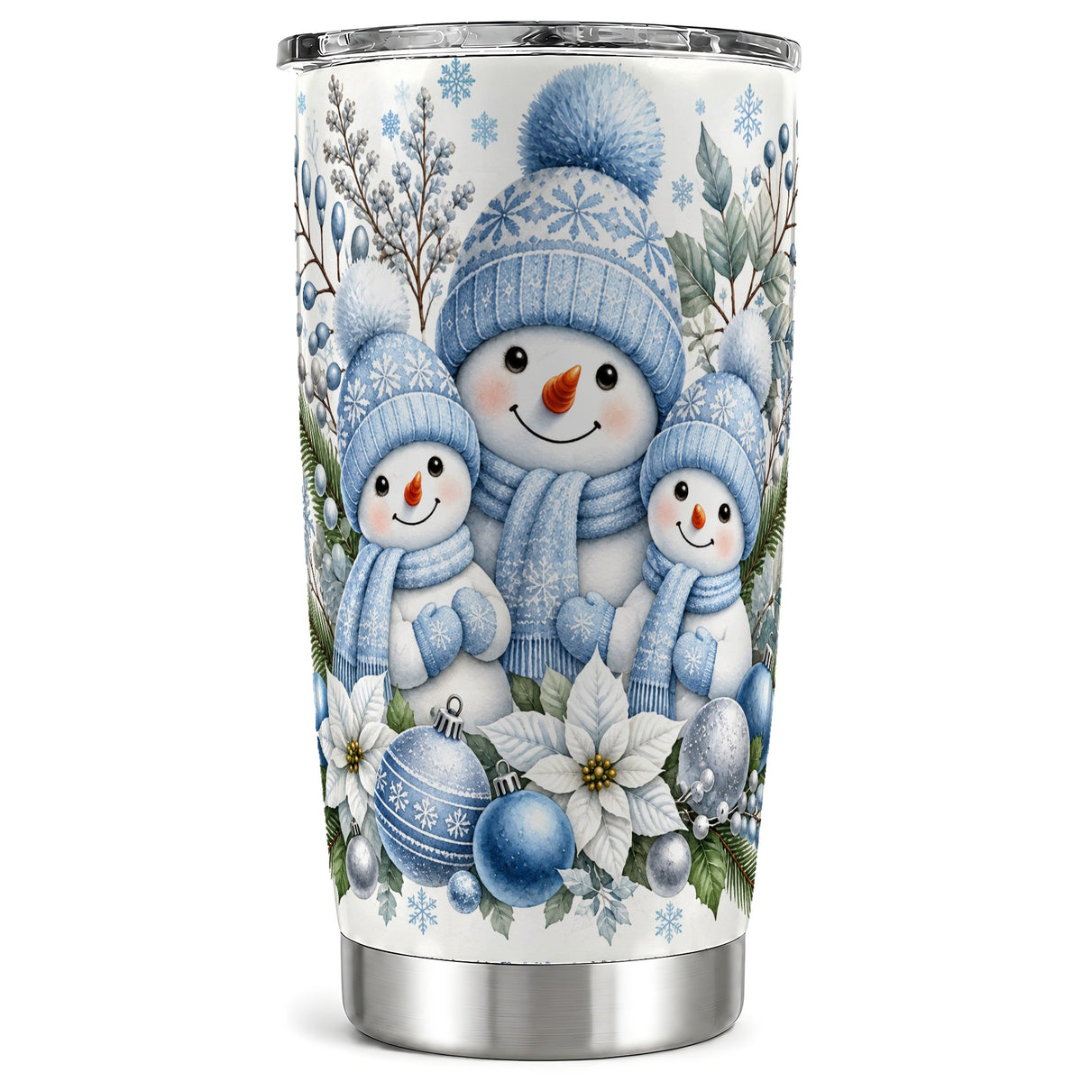 Snowman Family Tumbler 20oz, Watercolor Tumbler, Stainless Steel Travel Cup