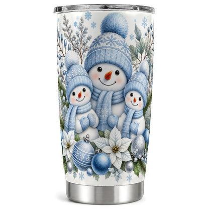 Snowman Family Tumbler 20oz, Watercolor Tumbler, Stainless Steel Travel Cup