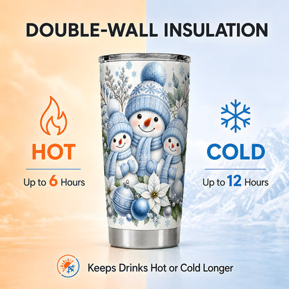 #pl[20oz|Steel] Snowman Family Tumbler 20oz, Watercolor Tumbler, Stainless Steel Travel Cup