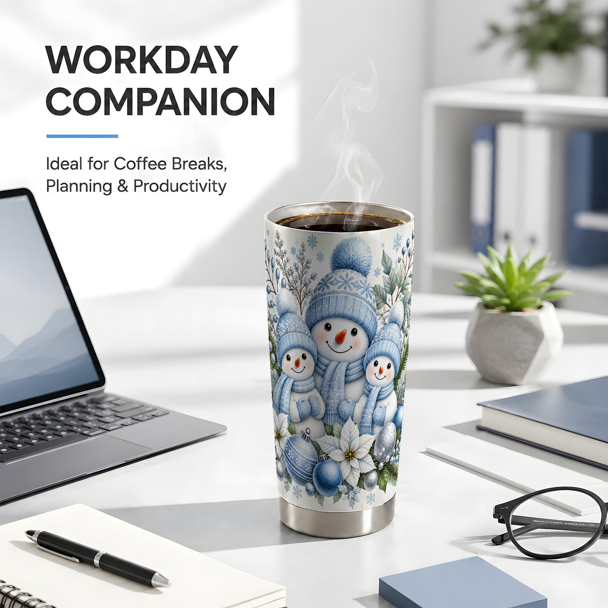 #pl[20oz|Steel] Snowman Family Tumbler 20oz, Watercolor Tumbler, Stainless Steel Travel Cup
