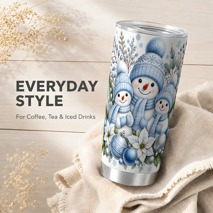 #pl[20oz|Steel] Snowman Family Tumbler 20oz, Watercolor Tumbler, Stainless Steel Travel Cup