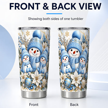 #pl[20oz|Steel] Snowman Family Tumbler 20oz, Blue Tumbler, Stainless Steel Travel Cup