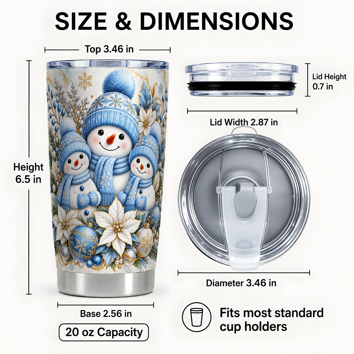 #pl[20oz|Steel] Snowman Family Tumbler 20oz, Blue Tumbler, Stainless Steel Travel Cup