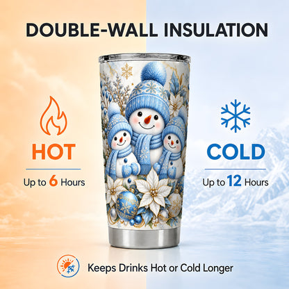 #pl[20oz|Steel] Snowman Family Tumbler 20oz, Blue Tumbler, Stainless Steel Travel Cup