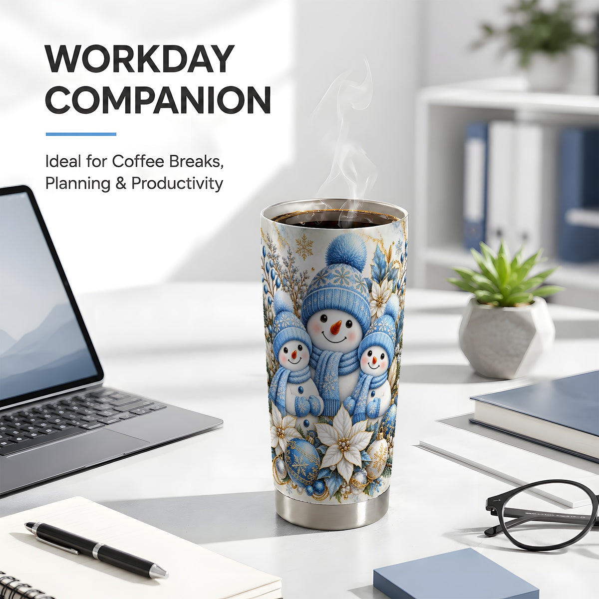 #pl[20oz|Steel] Snowman Family Tumbler 20oz, Blue Tumbler, Stainless Steel Travel Cup