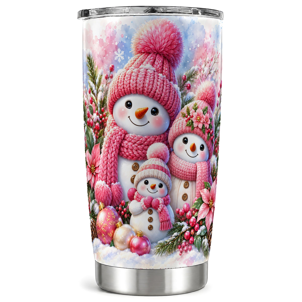 Snowman Family Tumbler 20oz, Winter Tumbler, Stainless Steel Travel Cup