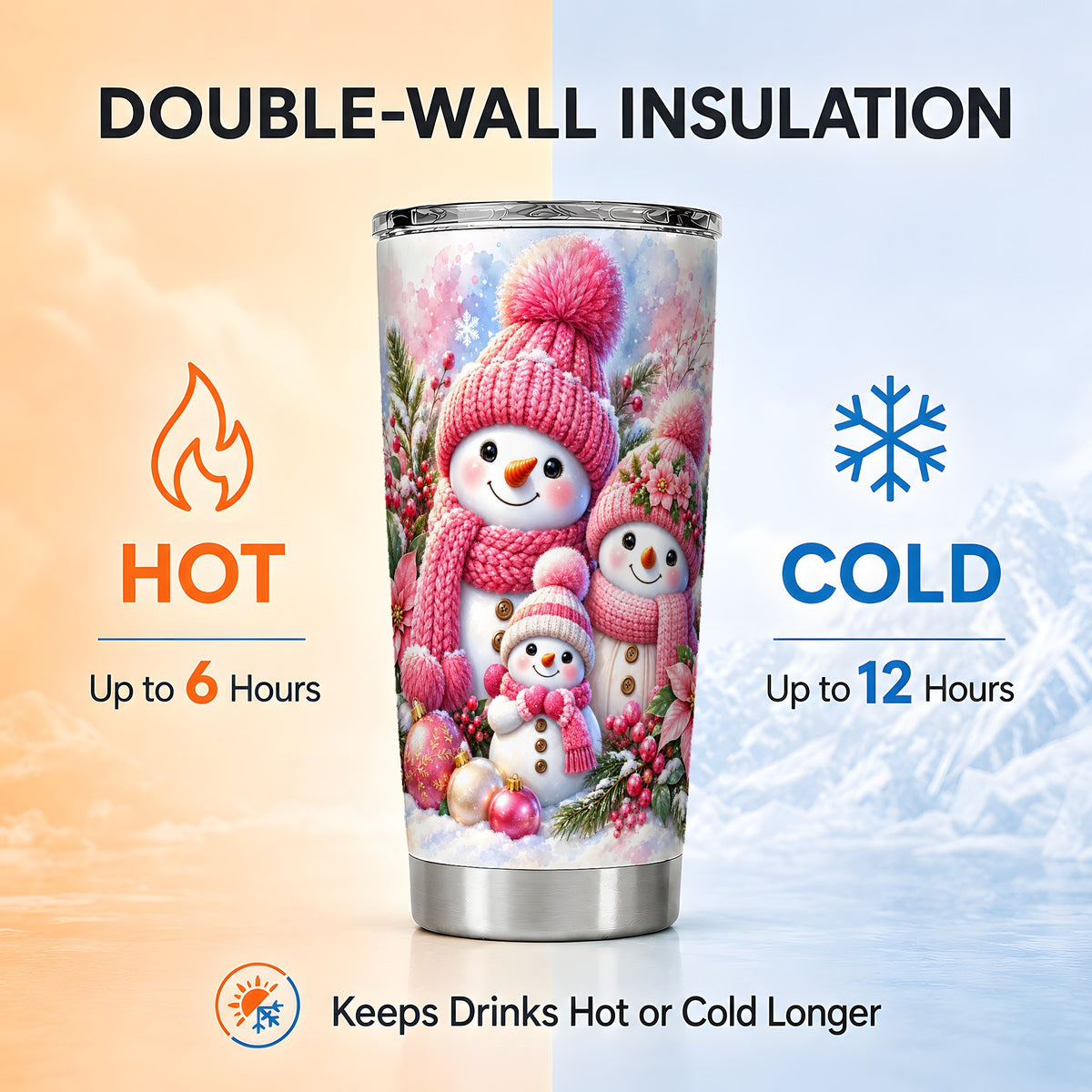 #pl[20oz|Steel] Snowman Family Tumbler 20oz, Winter Tumbler, Stainless Steel Travel Cup