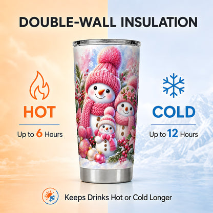 #pl[20oz|Steel] Snowman Family Tumbler 20oz, Winter Tumbler, Stainless Steel Travel Cup