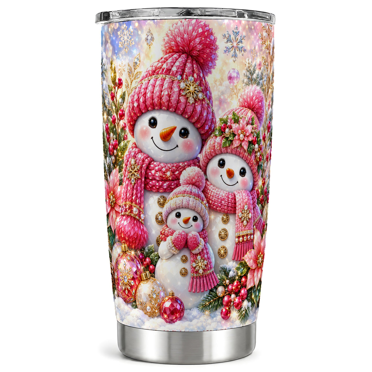 Jeweled Snowman Tumbler 20oz, Winter Tumbler, Stainless Steel Travel Cup