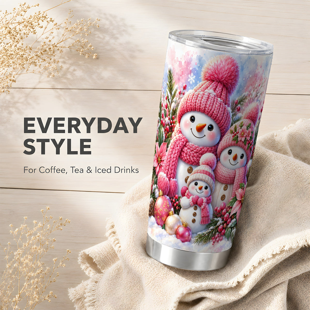#pl[20oz|Steel] Snowman Family Tumbler 20oz, Winter Tumbler, Stainless Steel Travel Cup