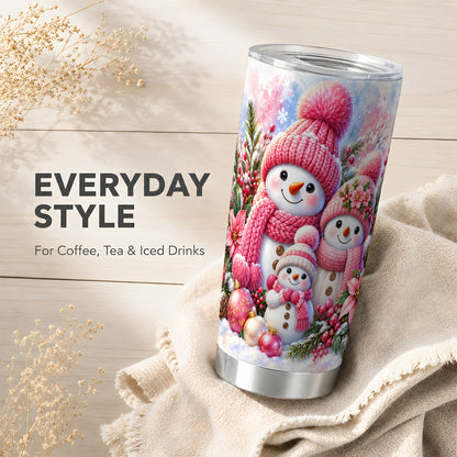 #pl[20oz|Steel] Snowman Family Tumbler 20oz, Winter Tumbler, Stainless Steel Travel Cup