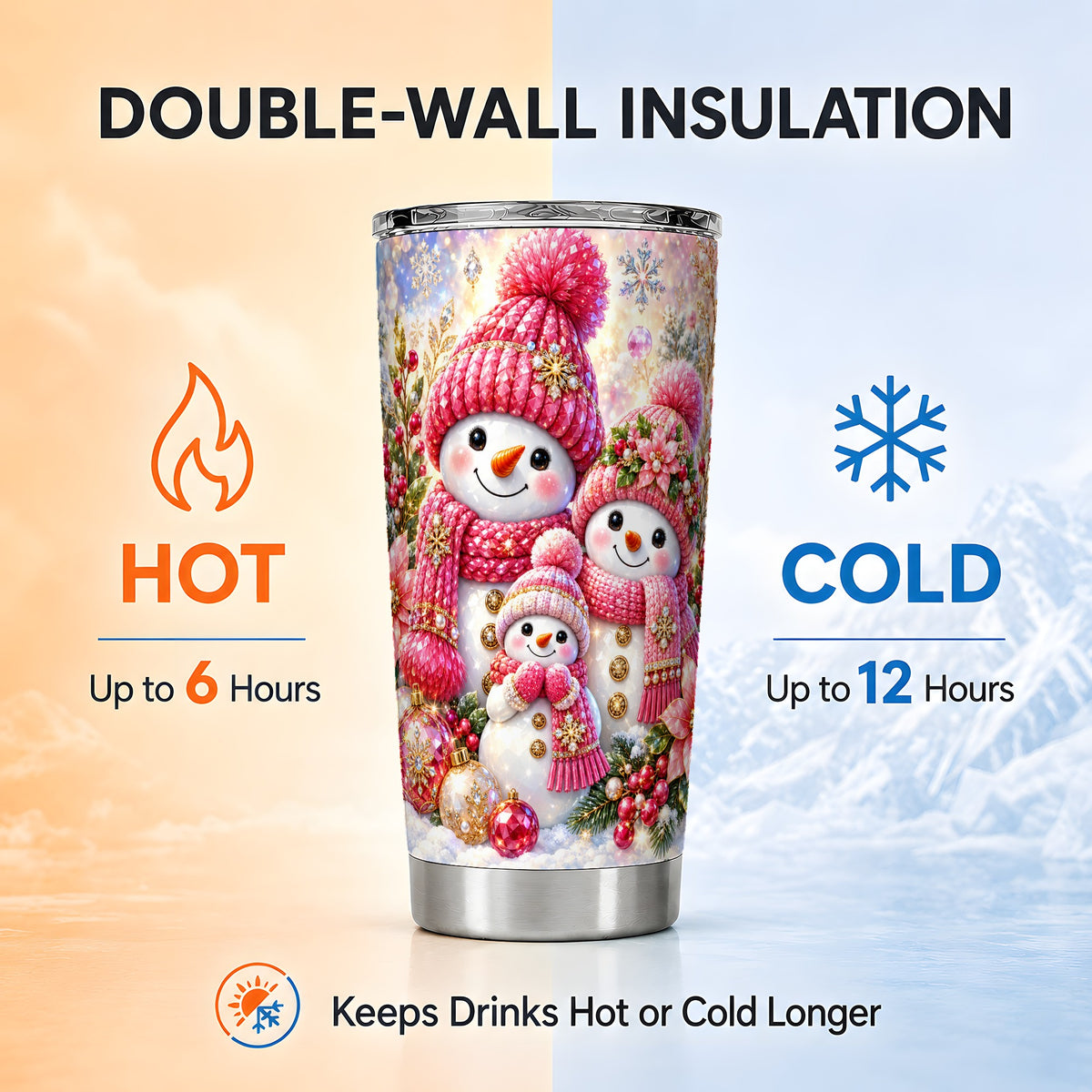 #pl[20oz|Steel] Jeweled Snowman Tumbler 20oz, Winter Tumbler, Stainless Steel Travel Cup