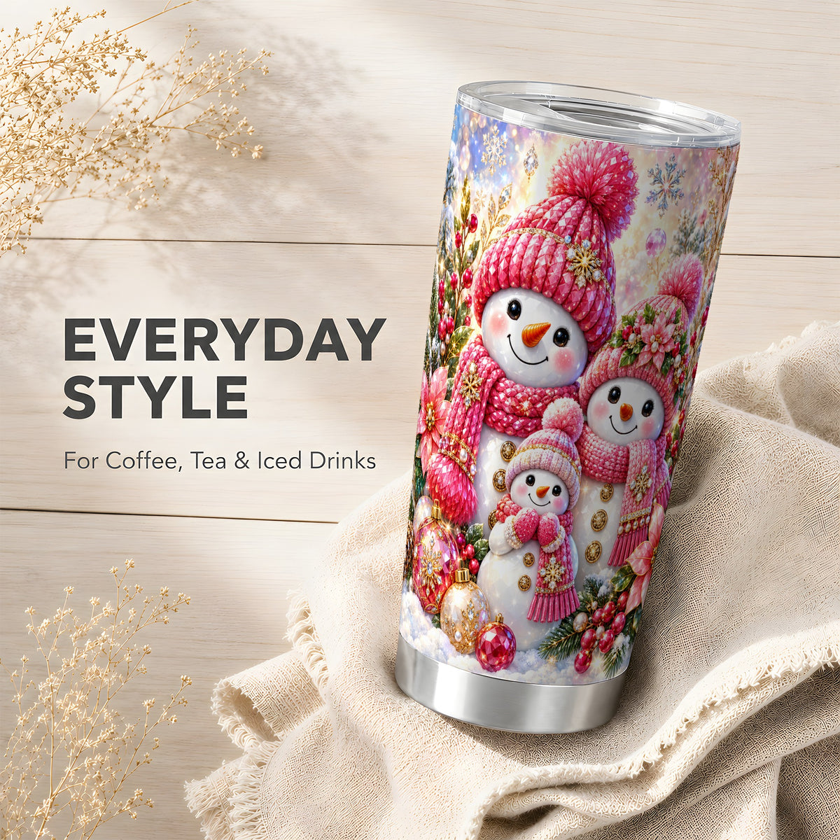 #pl[20oz|Steel] Jeweled Snowman Tumbler 20oz, Winter Tumbler, Stainless Steel Travel Cup