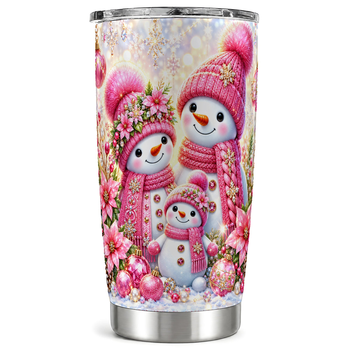 Sparkling Snowman Tumbler 20oz, Winter Tumbler, Stainless Steel Travel Cup